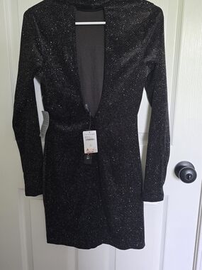 Women's Long Sleeve Black Shimmer Mini Dress Homecoming Nordstrom Kenedik Medium